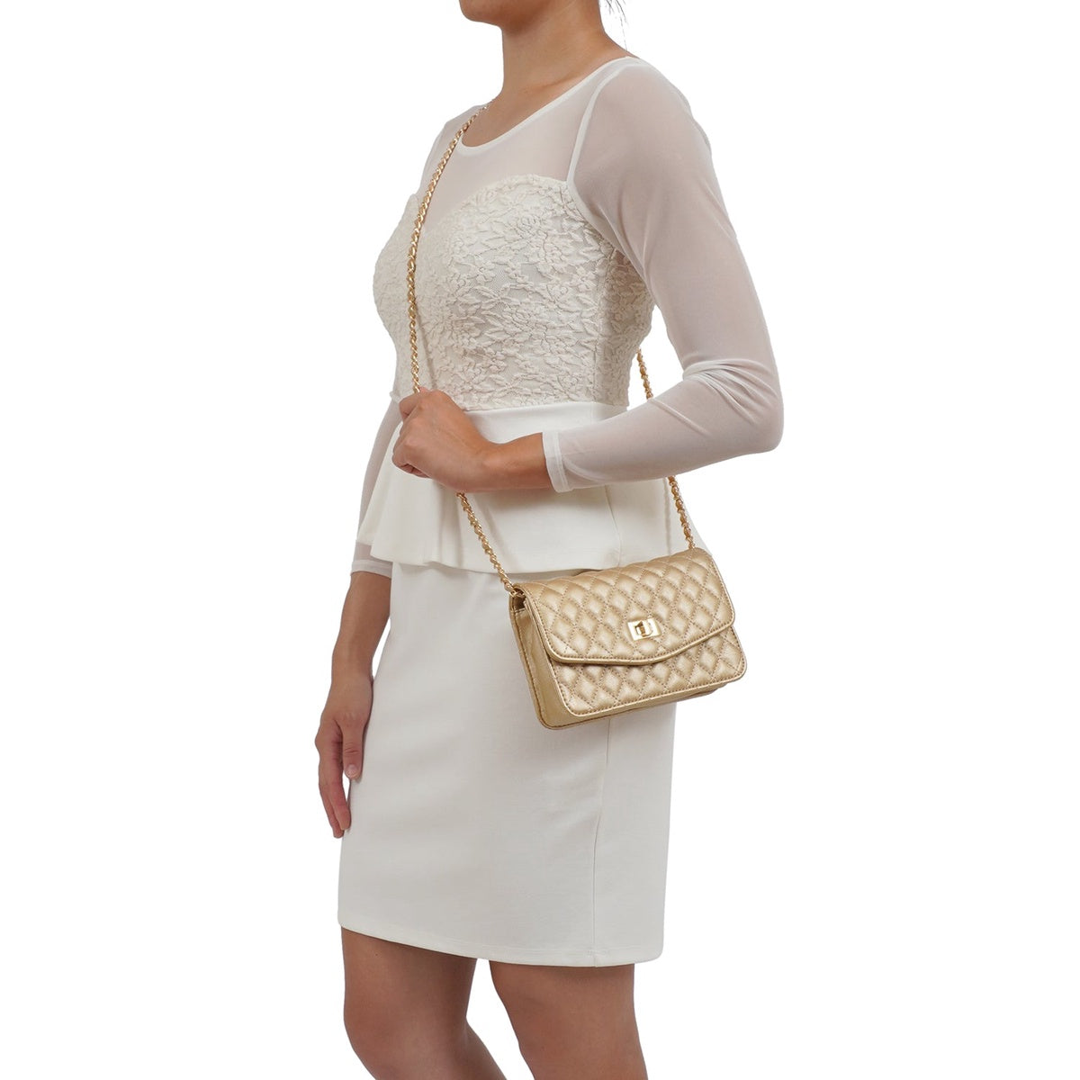  Mellow World Amanda Quilted Crossbody Clutch - White - Bonton