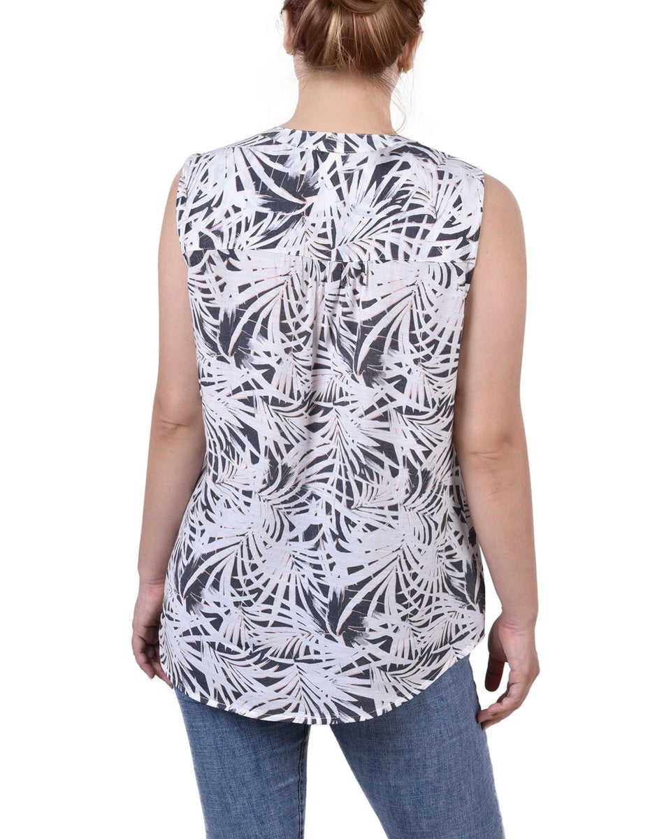  NY Collection Petite Sleeveless Pintucked Blouse - Black Palmdive - Bonton