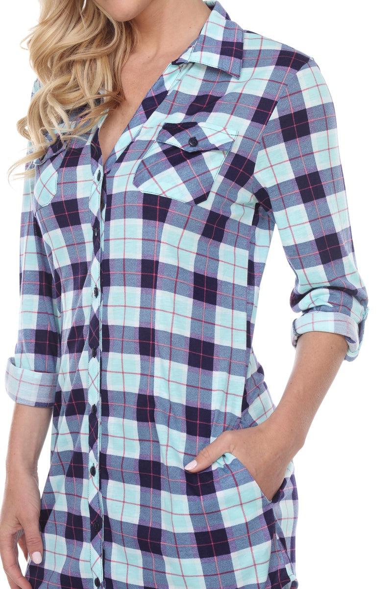  White Mark Women's Piper Stretchy Plaid Tunic Top - S - Bonton