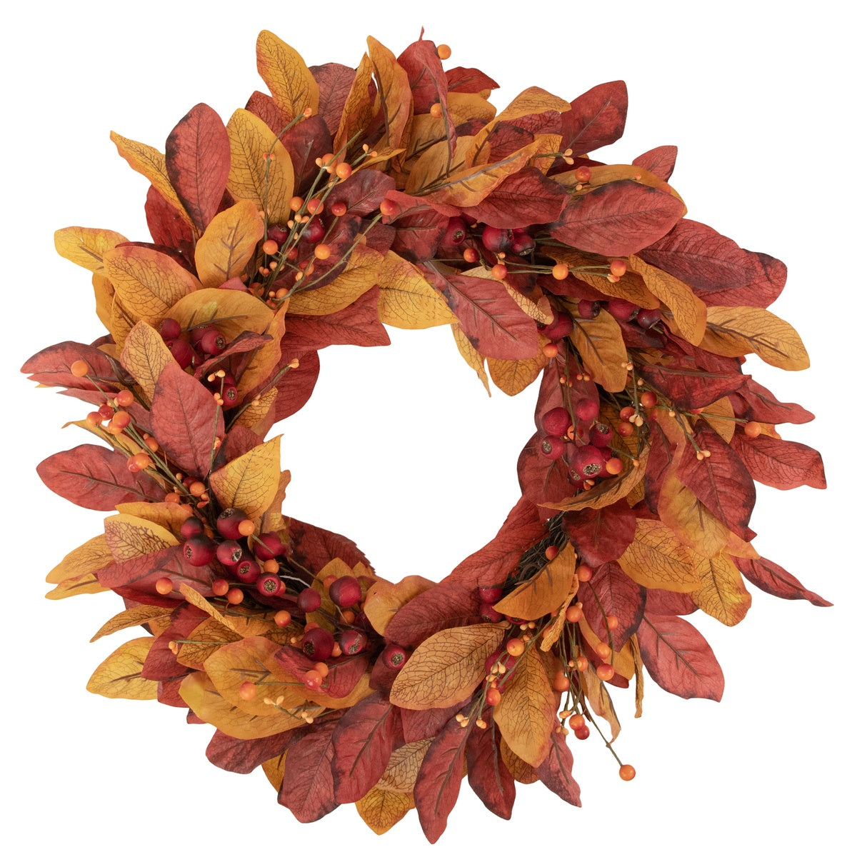  Northlight Berries With Leaves Artificial Fall Harvest Twig Wreath  24-Inch  Unlit - Default Title - Bonton