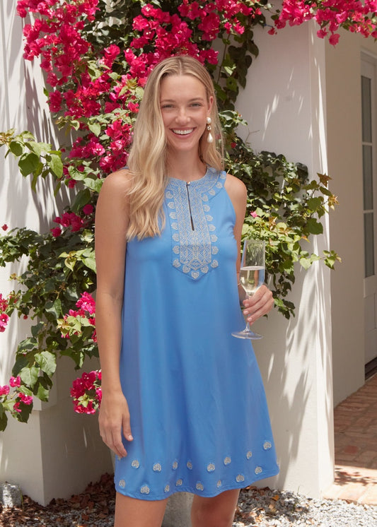 Periwinkle Metallic Sleeveless Shift Dress