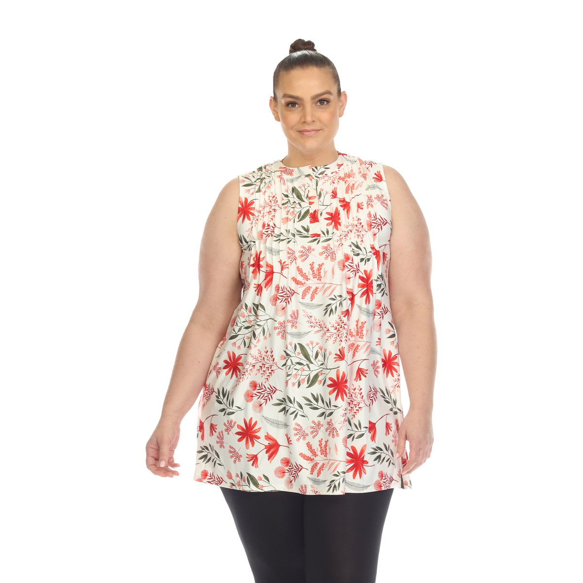  White Mark Plus Size Floral Sleeveless Tunic Top - 1X - Bonton