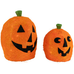 Lighted Sisal Jack O' Lanterns Outdoor Halloween Decorations - Set of 2