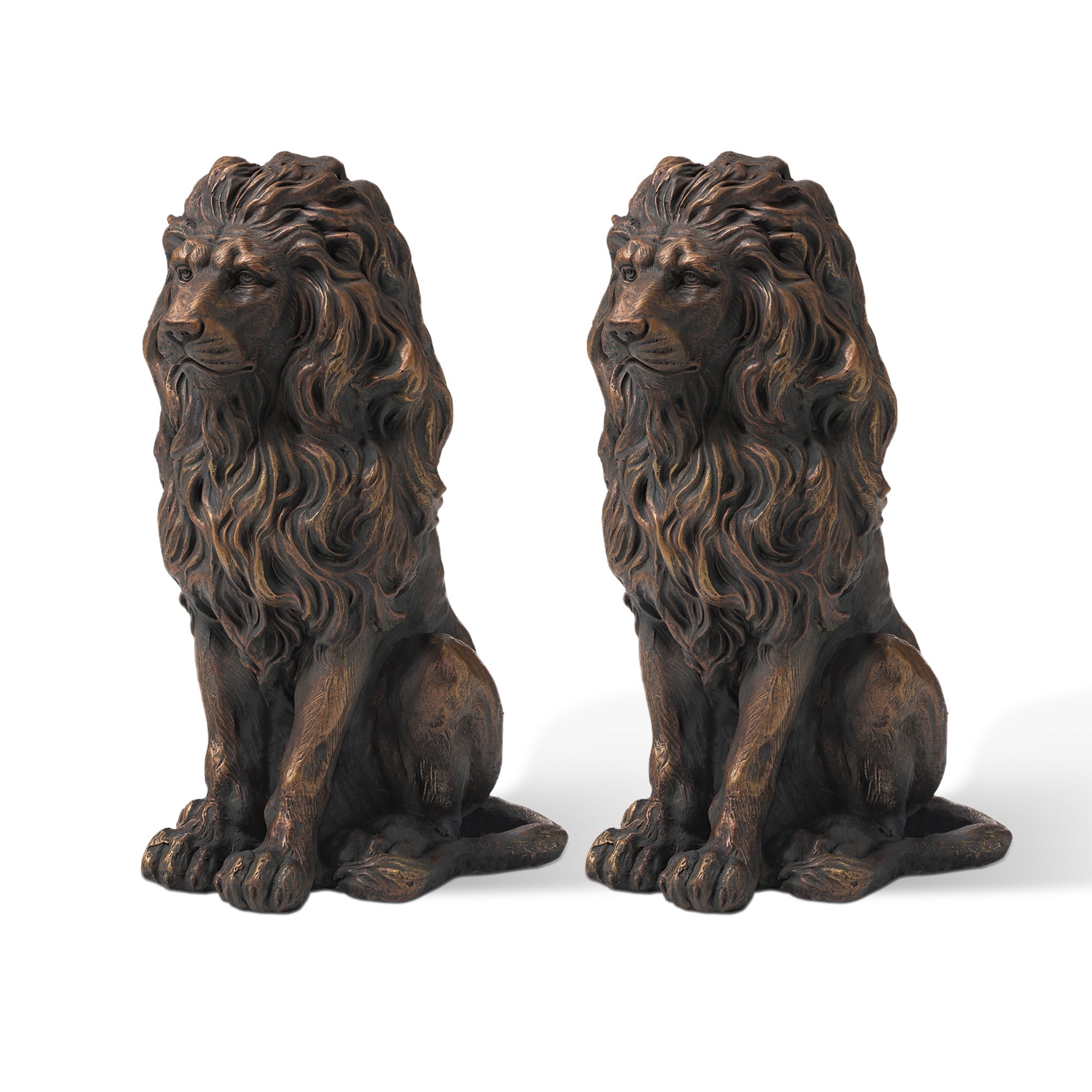  Glitzhome Guardian Standing Lion Statue Set of 2 - Brown - Bonton