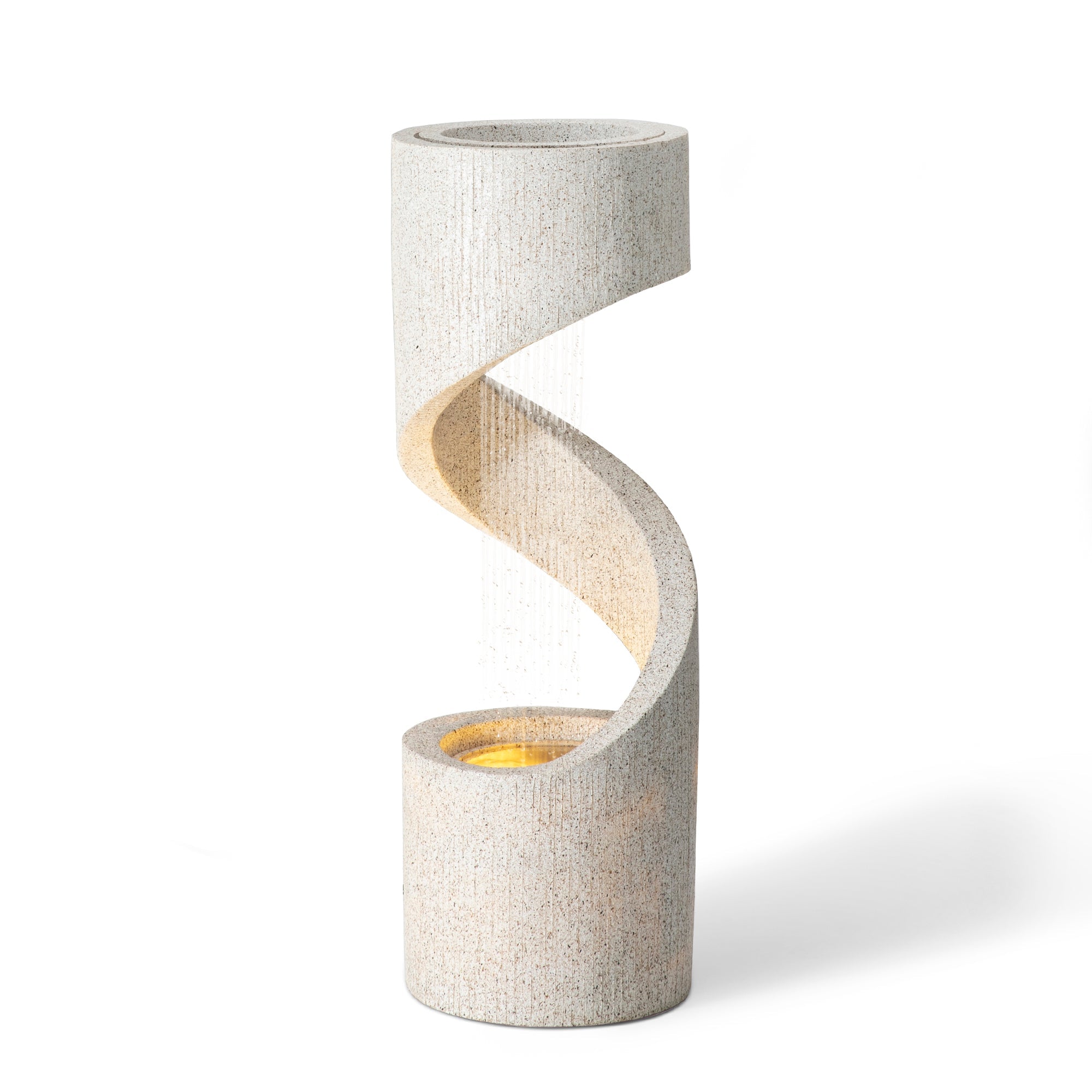  Glitzhome Mid Century Terrazzo Spiral Fountain with LED Light - Beige - Bonton