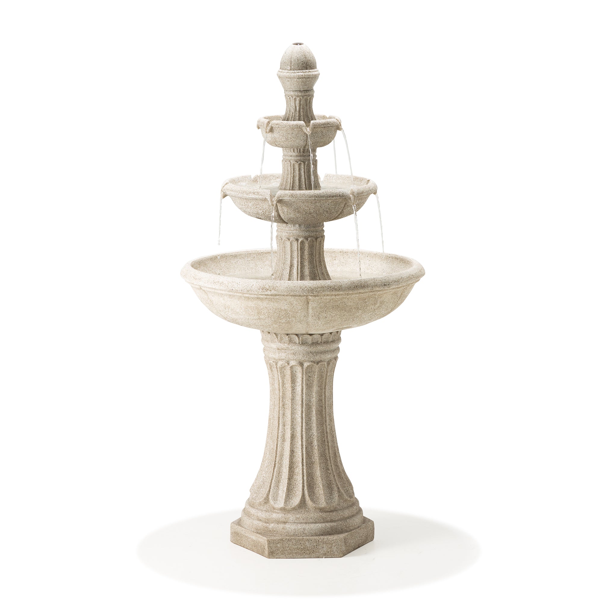  Glitzhome Beige Terrazzo 3-Tier Outdoor Fountain with Light - Beige - Bonton