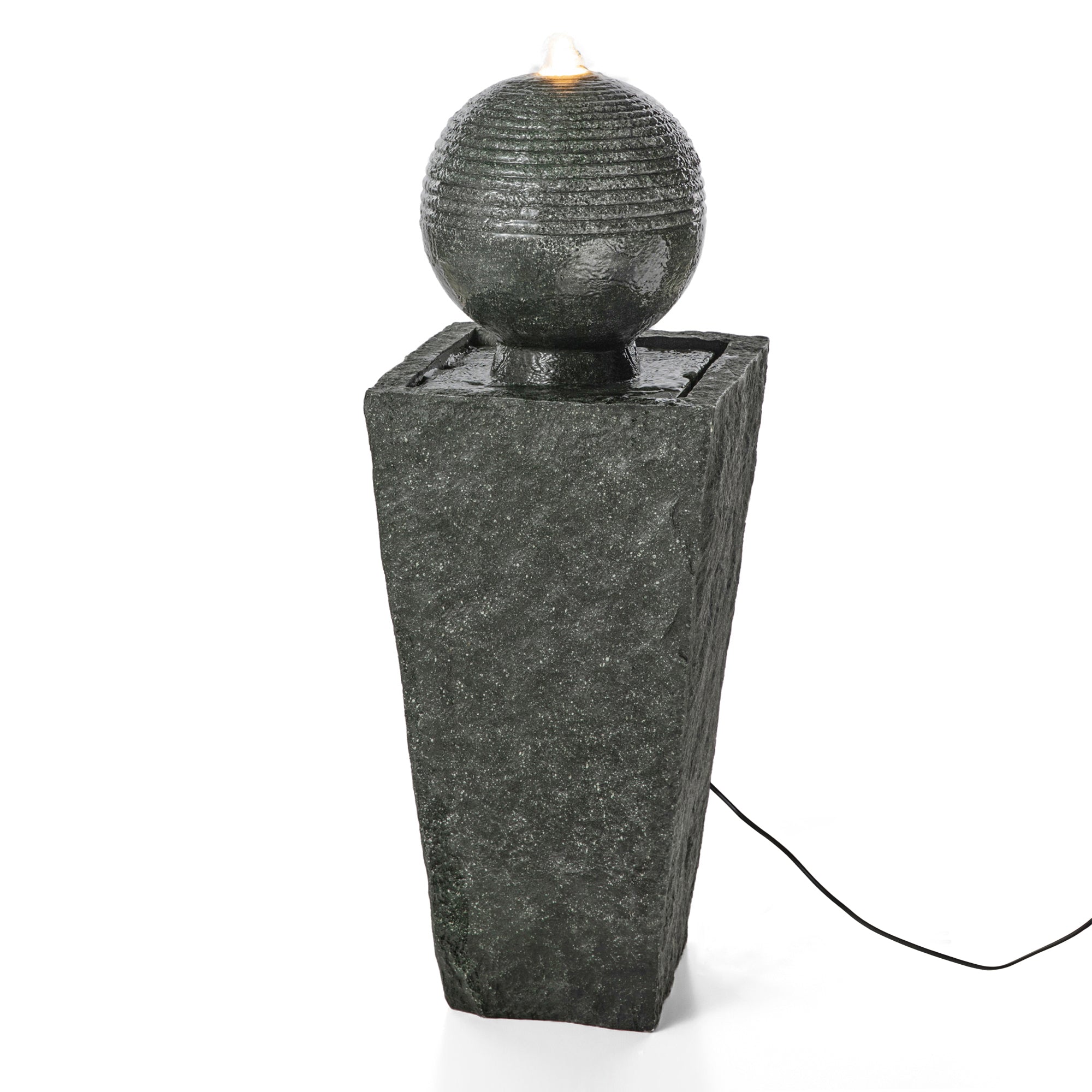  Glitzhome Rippling Floating Sphere Pedestal Outdoor Fountain with LED Light - Gray - Bonton