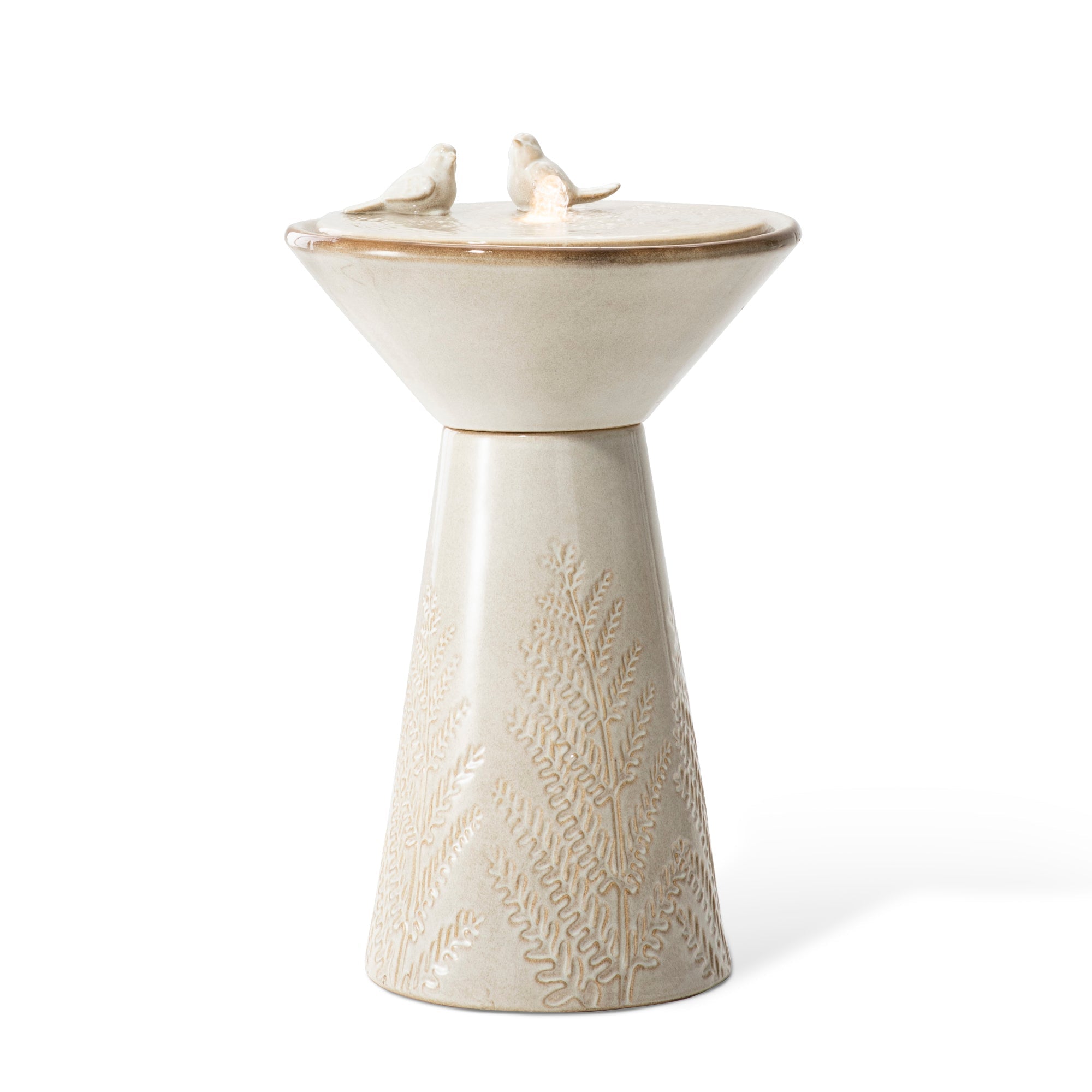  Glitzhome Beige Textured Pedestal Birdbath Ceramic Fountain with LED Light - Beige - Bonton