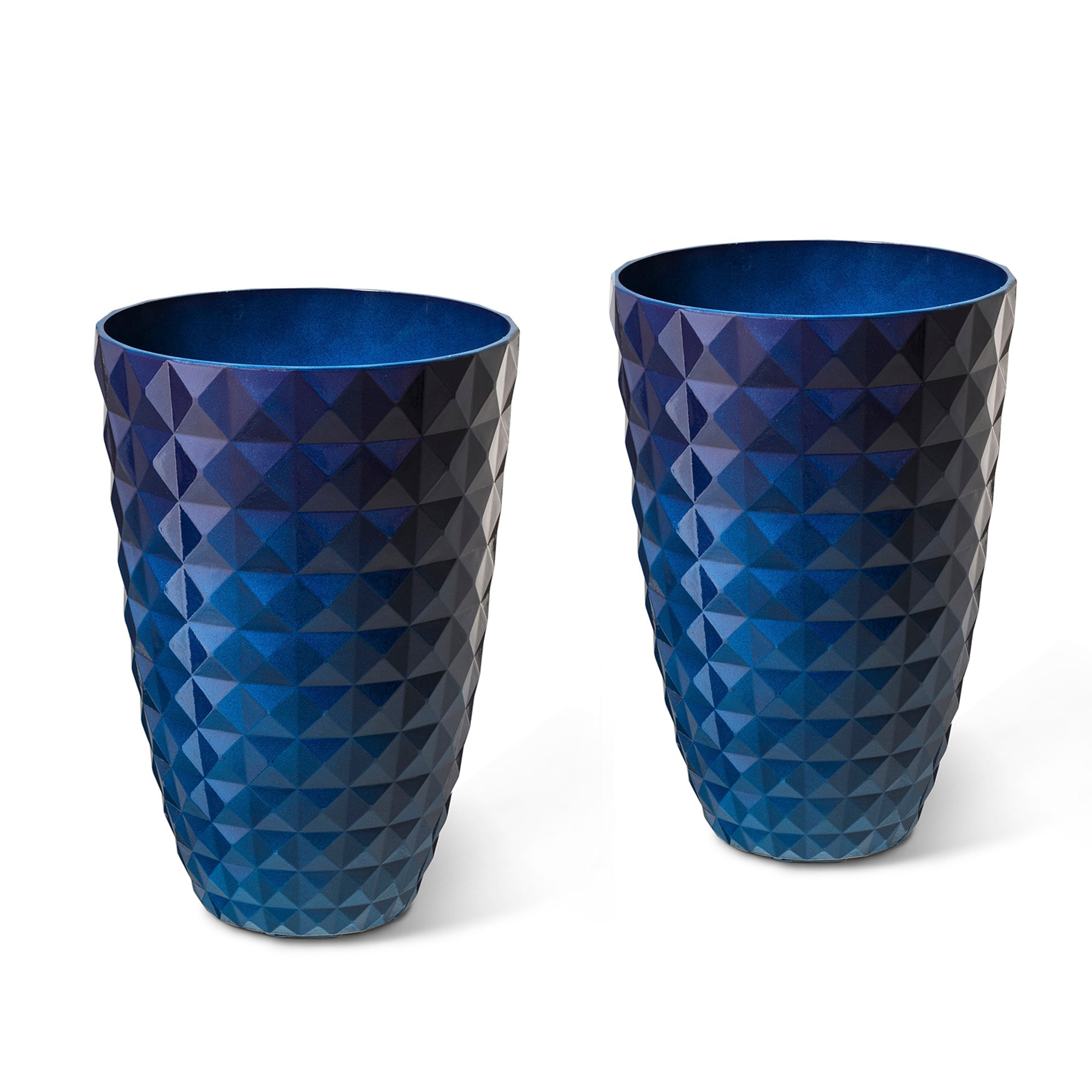  Glitzhome Set of 2 Eco-Friendly Oversized Faux Ceramic Tall Textured Planters - Blue - Bonton