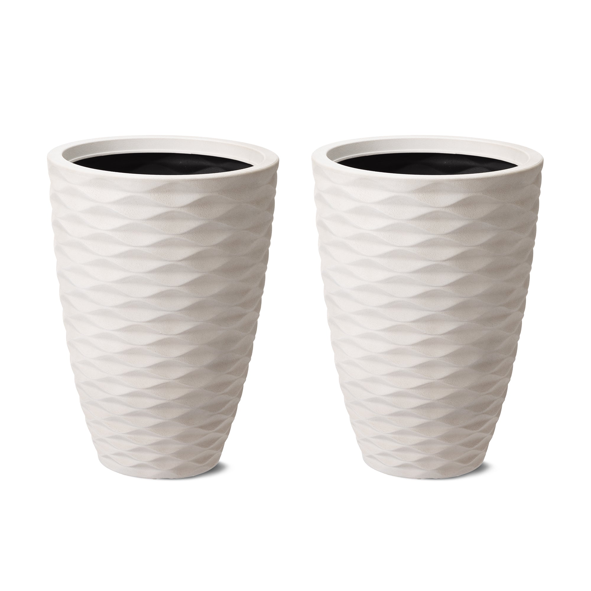  Glitzhome Set of 2 Eco-Friendly Tall Round Diamond Planters - Beige - Bonton