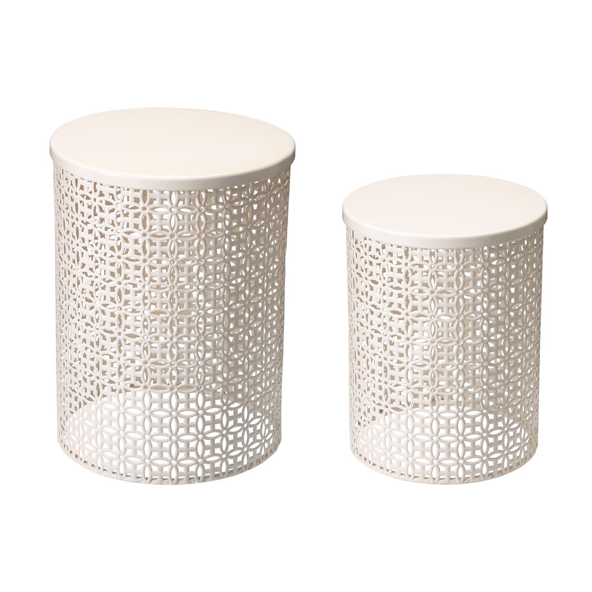  Glitzhome Set of 2 Multi-functional Metal Garden Stools - White - Bonton