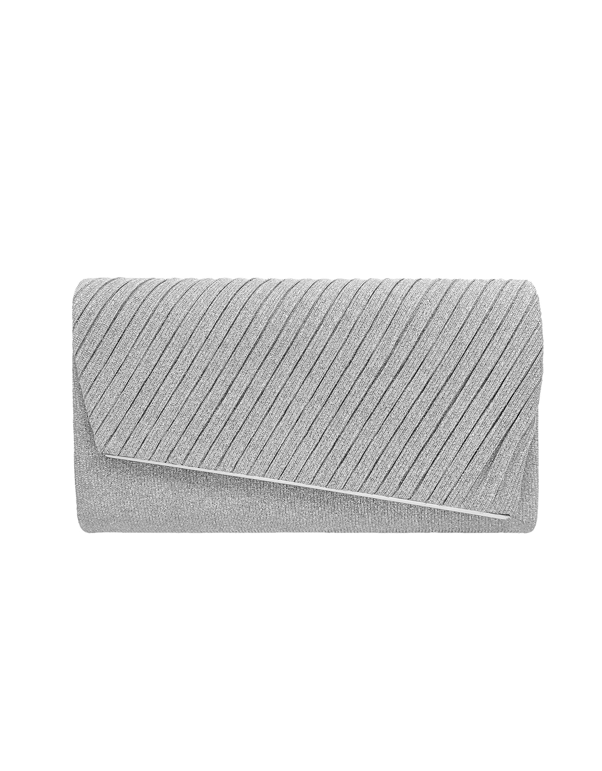  La Regale Bias Pleat Flap Clutch - Silver - Bonton