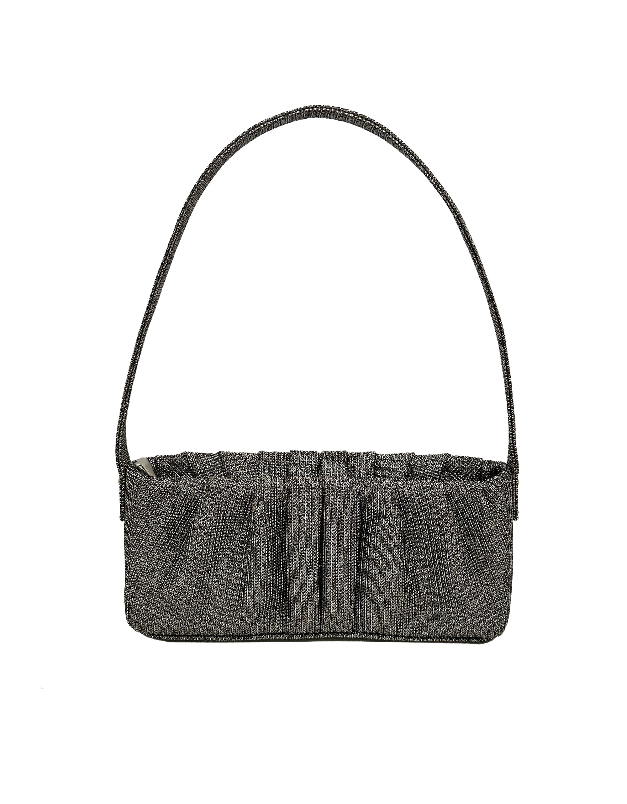  La Regale Pleate Zip Top Shoulder Clutch - Pewter - Bonton