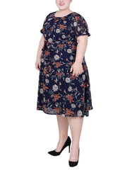 Plus Size Short Sleeve Belted Swiss Dot Dress