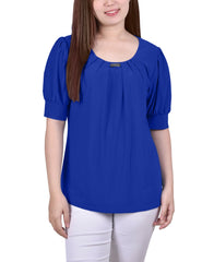 Short Sleeve Balloon Sleeve Top With Hardware