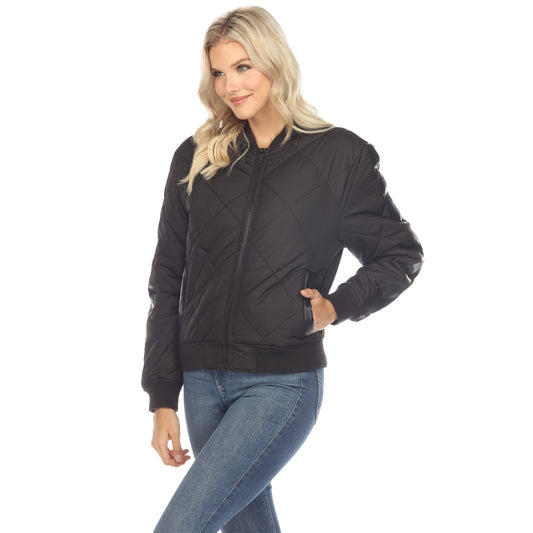 Women's Lightweight Diamond Quilted Puffer Bomber Jacket