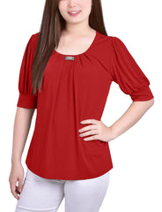 Short Sleeve Balloon Sleeve Top With Hardware