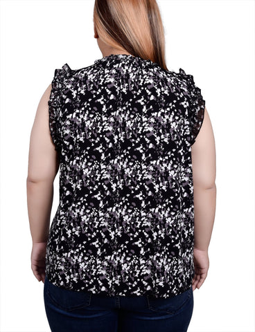 Plus Size Sleeveless Crepe Top With Chiffon Ruffles