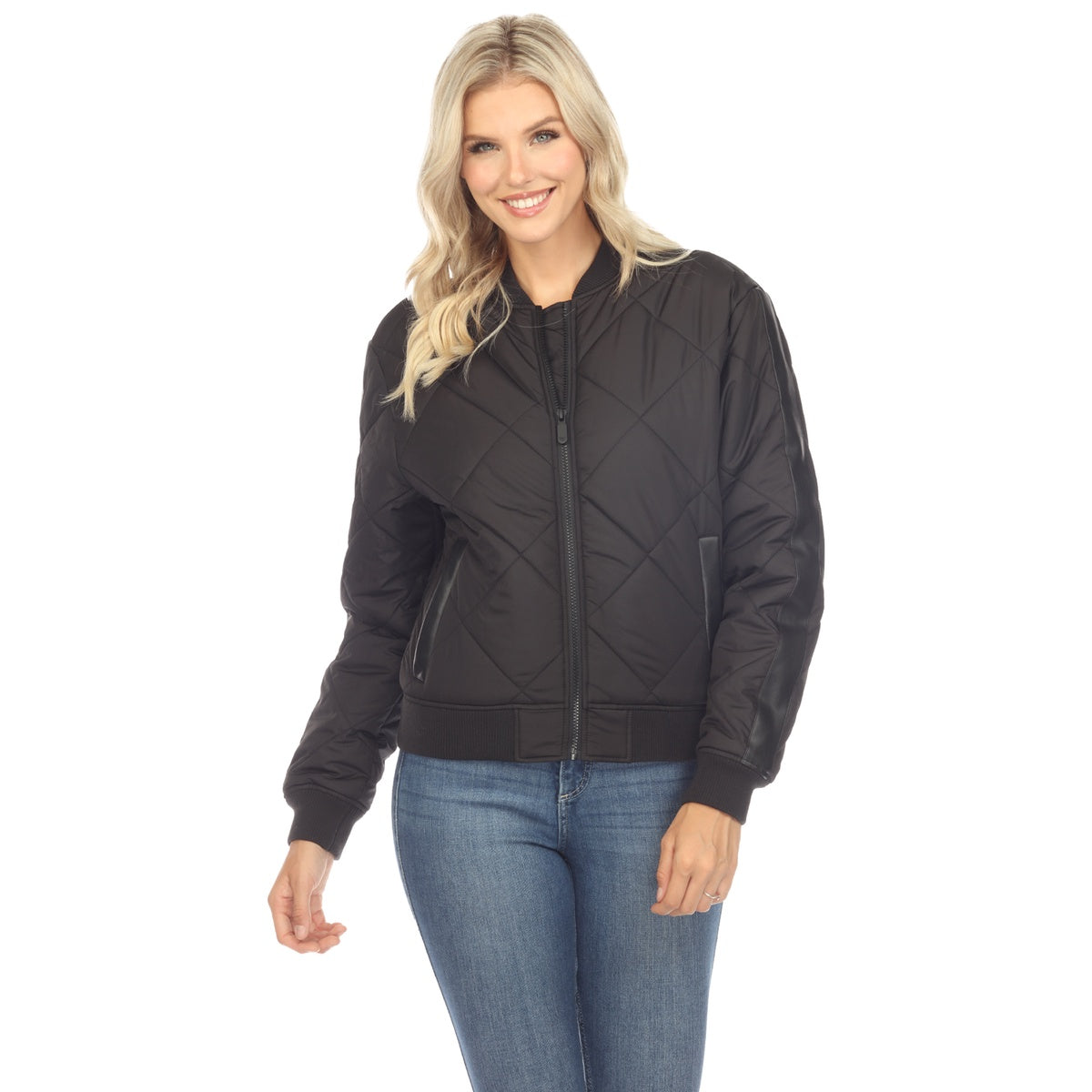  White Mark Women's Lightweight Diamond Quilted Puffer Bomber Jacket - Small - Bonton