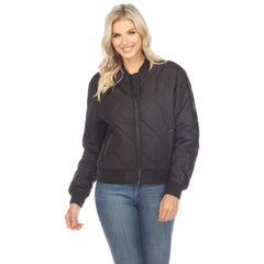 Women's Lightweight Diamond Quilted Puffer Bomber Jacket