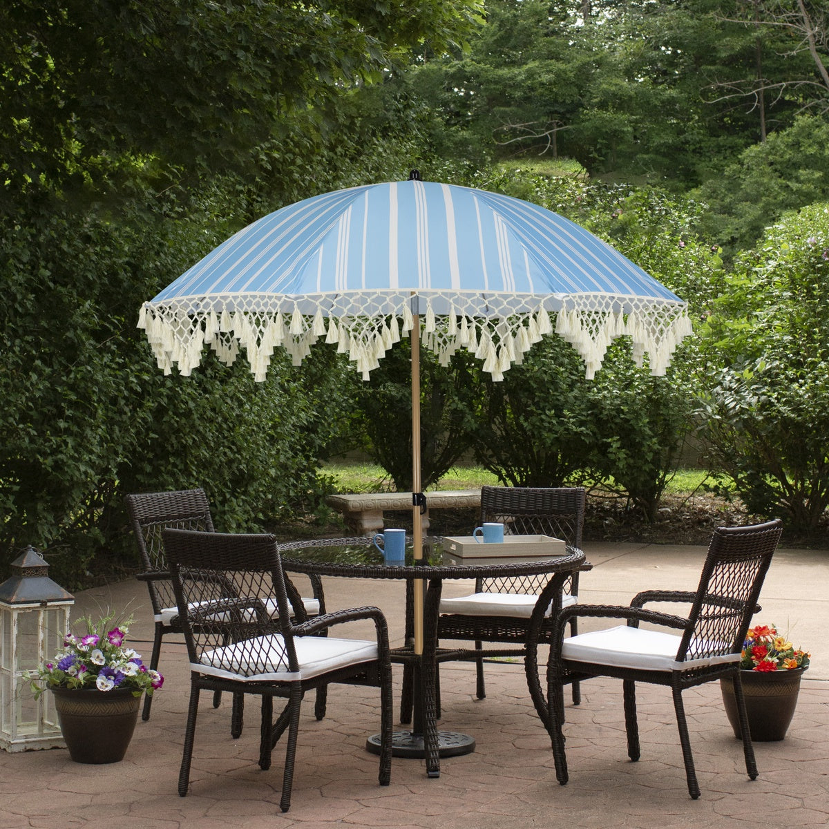  Northlight Striped Outdoor Beach Market Umbrella With Tilt - 6.5' - Sky Blue and White - Default Title - Bonton