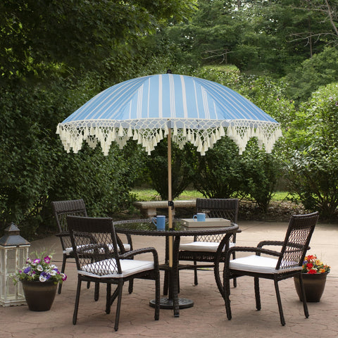 Striped Outdoor Beach Market Umbrella With Tilt - 6.5' - Sky Blue and White