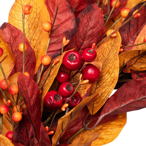 Berries With Leaves Artificial Fall Harvest Twig Wreath  24-Inch  Unlit