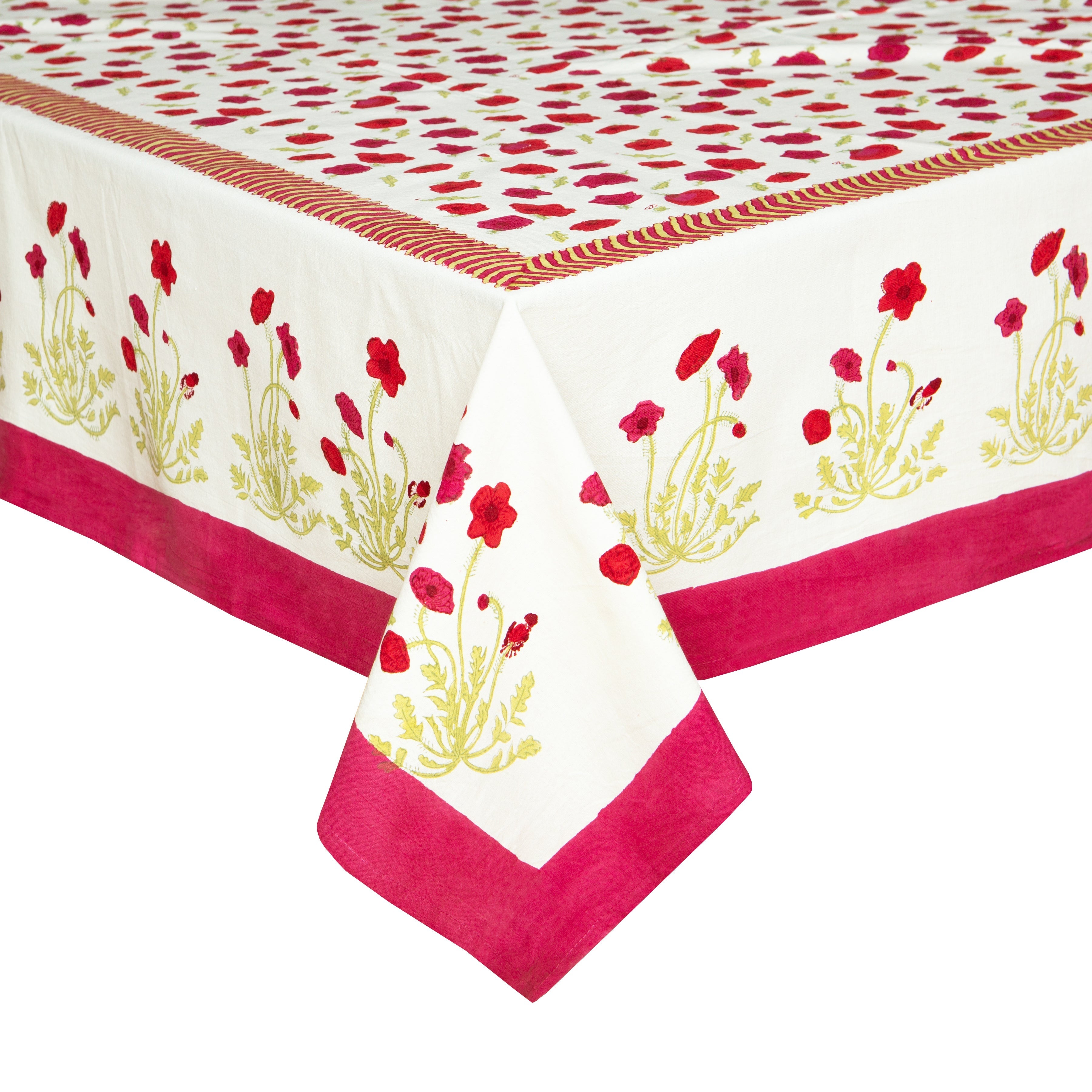  Couleur Nature Poppies Red/Green Tablecloth - Red/Green - Bonton