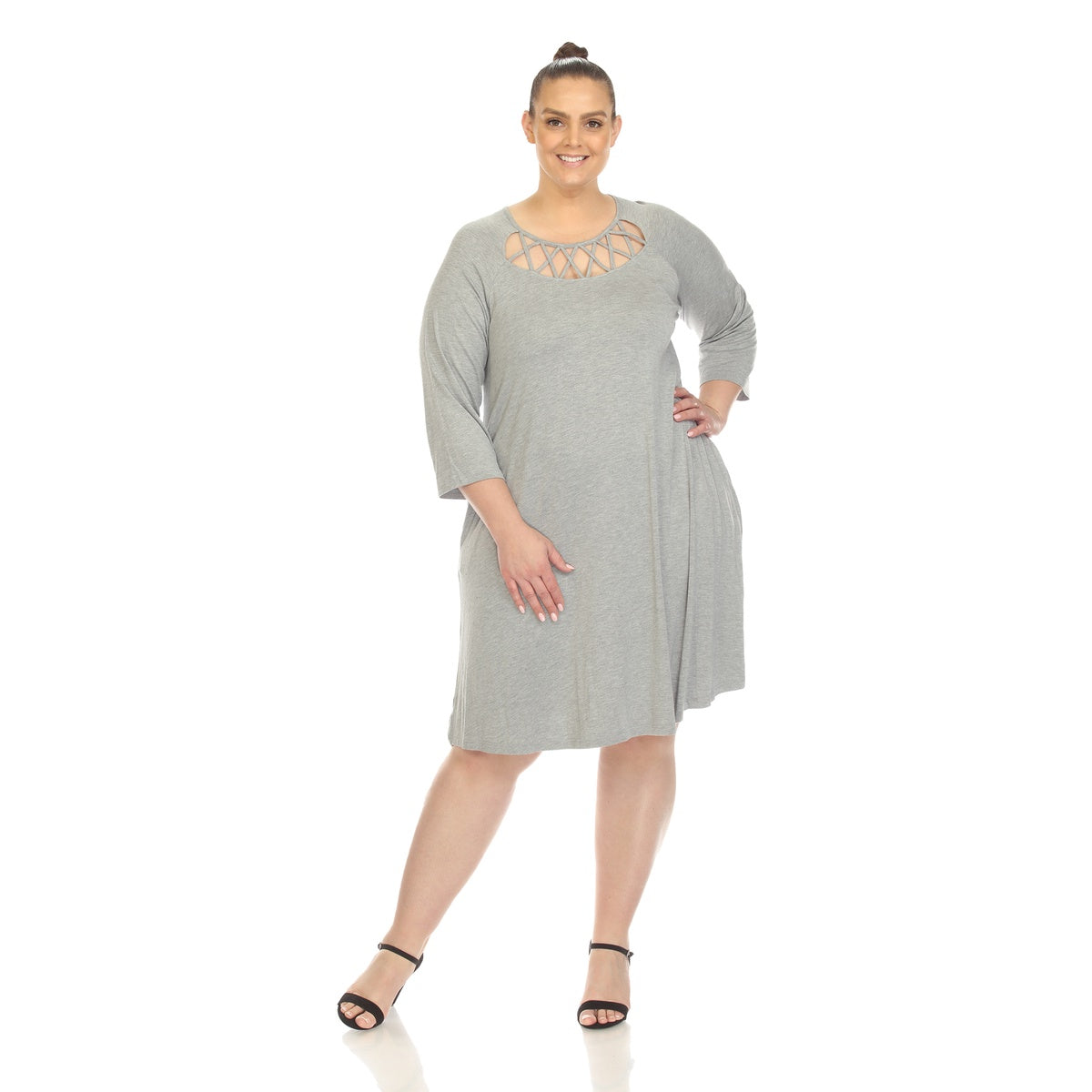  White Mark Plus Size Criss Cross Neckline Swing Midi Dress - 3X - Bonton