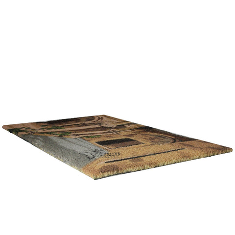 Natural Coir Brown and Green Italian Patio Design Doormat 18" X 30"