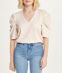 Pleat Sleeve V-neck Serenity Knit Top