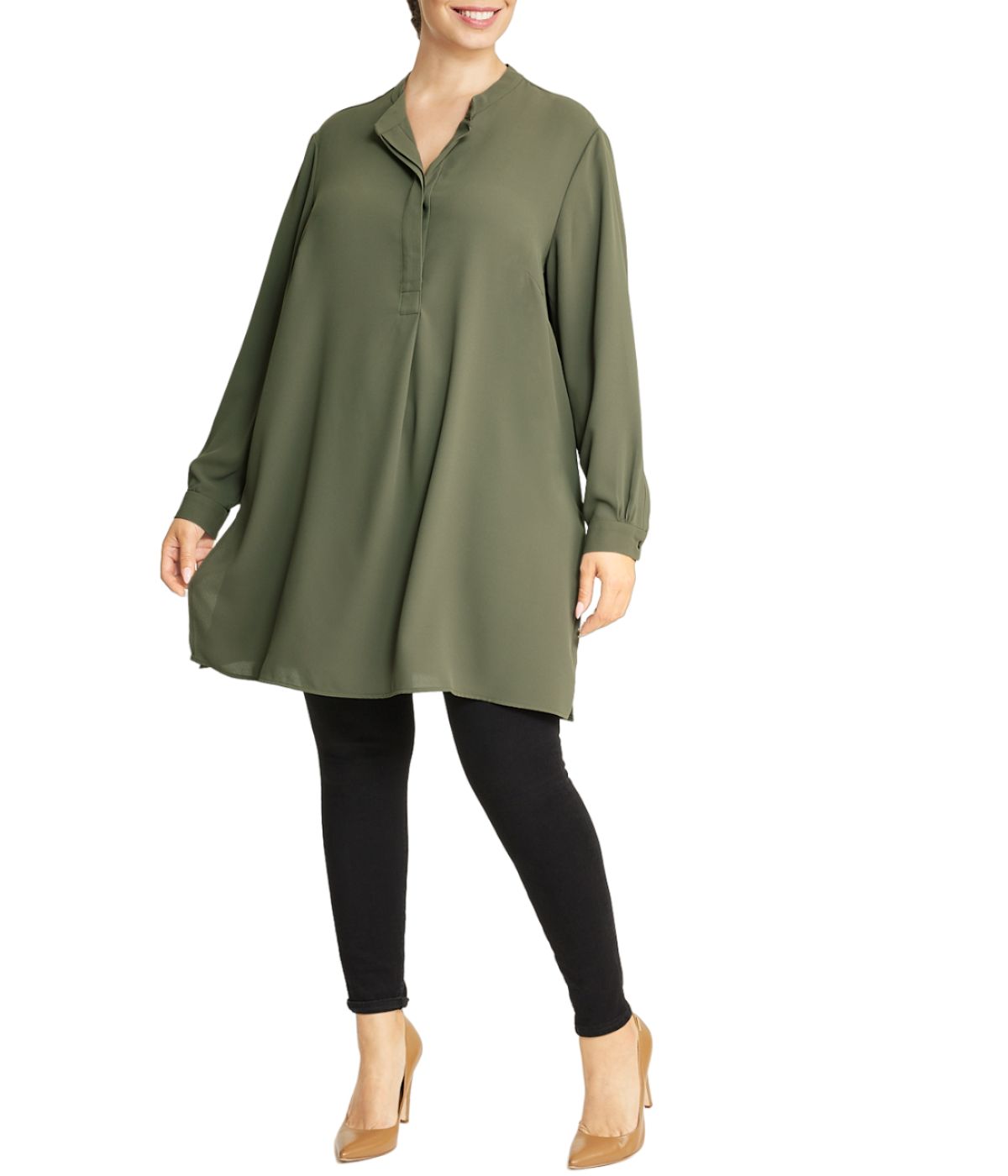  Anne Klein Plus Size Nehru Tunic - Kelp - Bonton