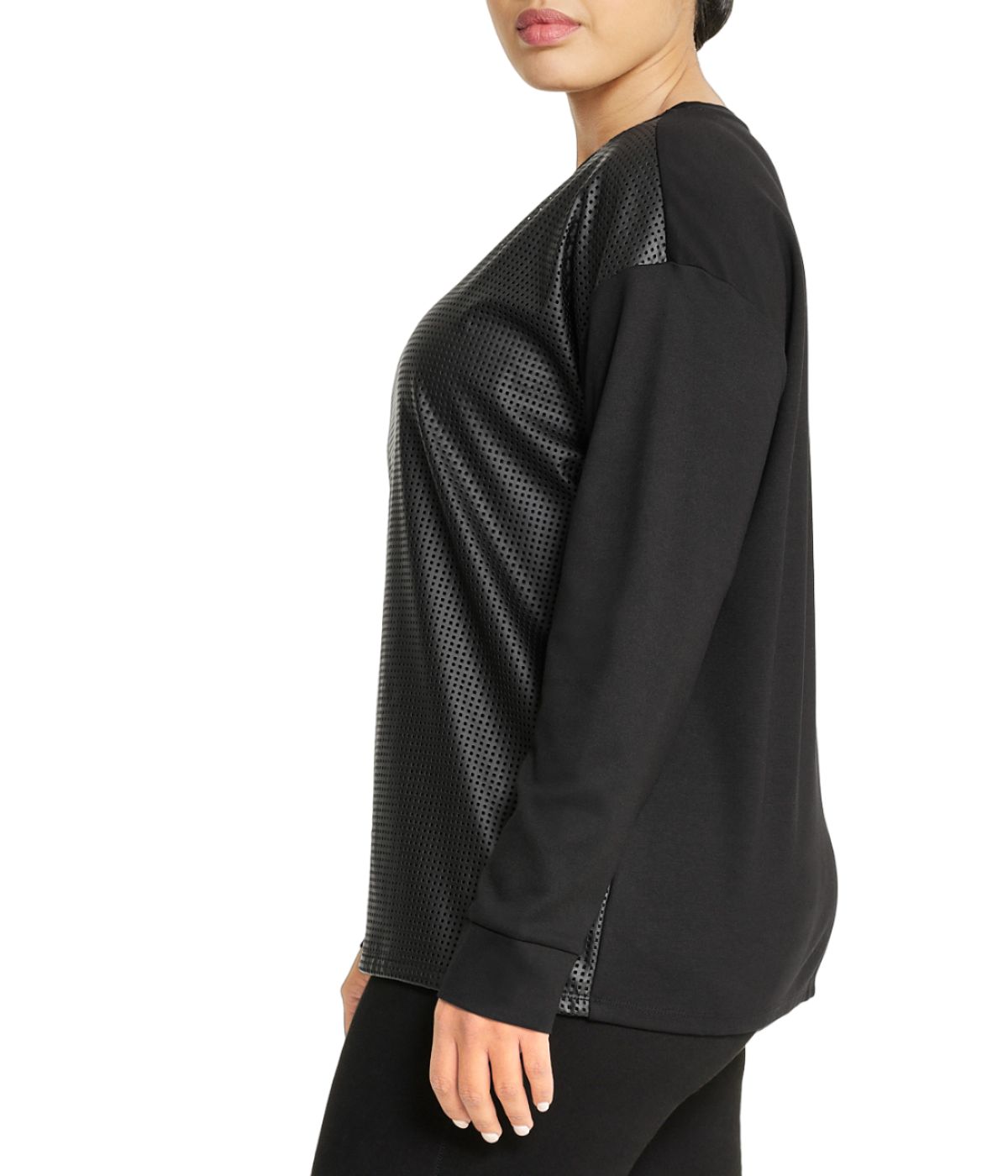  Anne Klein Long Sleeve Serenity Faux Leather Top- Plus Size - Anne Black - Bonton