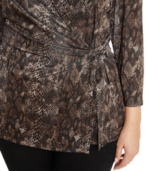 Plus Size 3/4-Sleeve Snake Marl Wrap Top