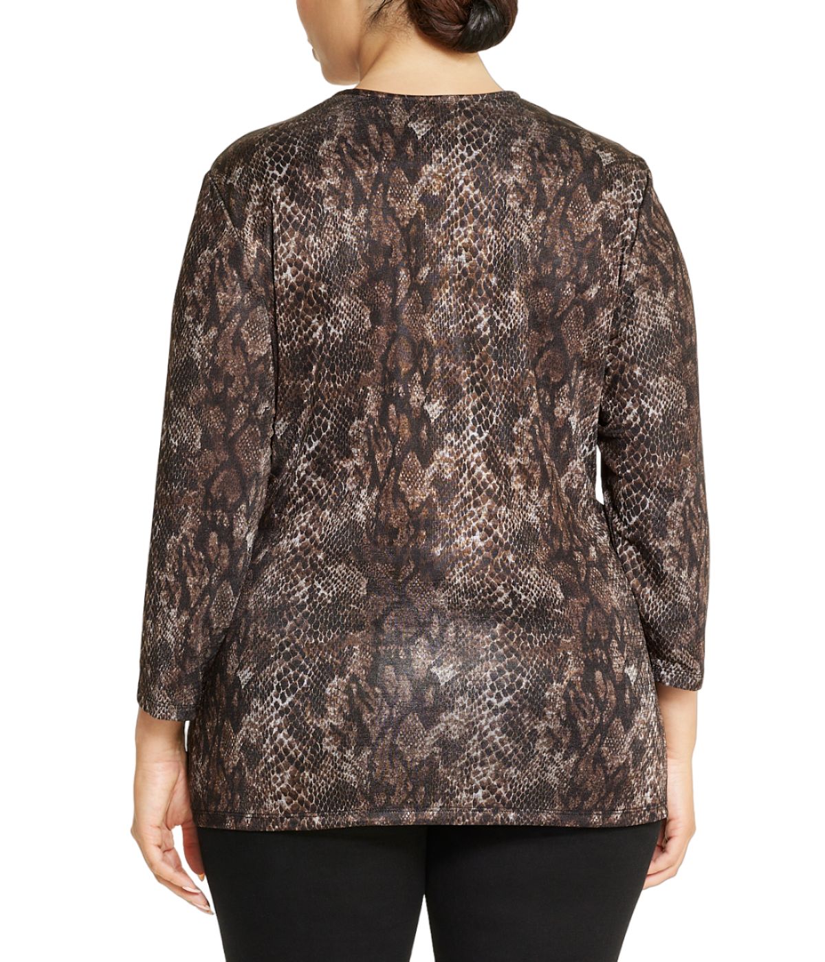  Anne Klein Plus Size 3/4-Sleeve Snake Marl Wrap Top - Brown Combo - Bonton