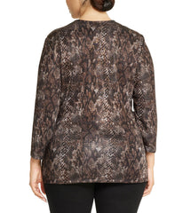 Plus Size 3/4-Sleeve Snake Marl Wrap Top