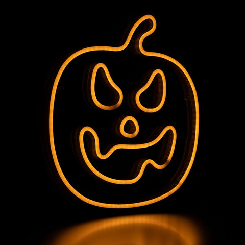 LED Lighted Neon Style Jack-O-Lantern Halloween Window Silhouette - 15" - Orange