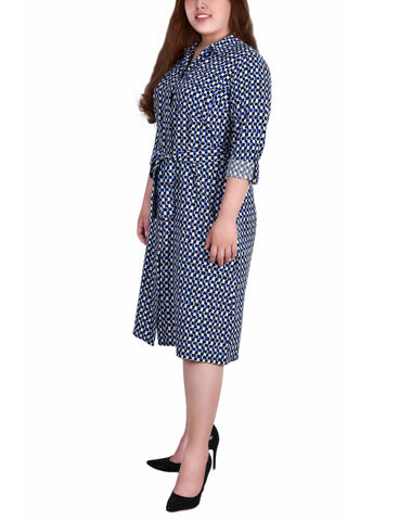 Plus Size Long Sleeve Roll Tab Shirtdress