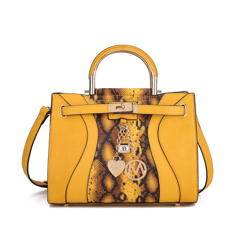 Cassia Snake Embossed Vegan Leather Womens Satchel Handbag