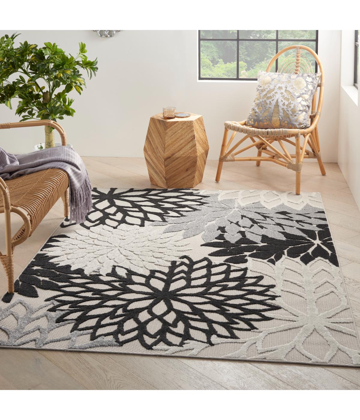  Nourison Aloha Tropical Rug Black White - Black White - Bonton