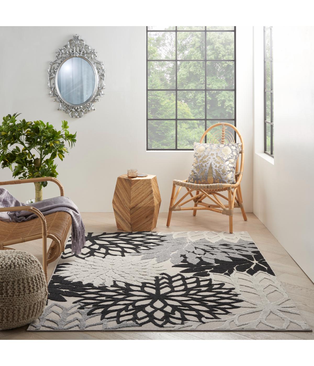  Nourison Aloha Tropical Rug Black White - Black White - Bonton