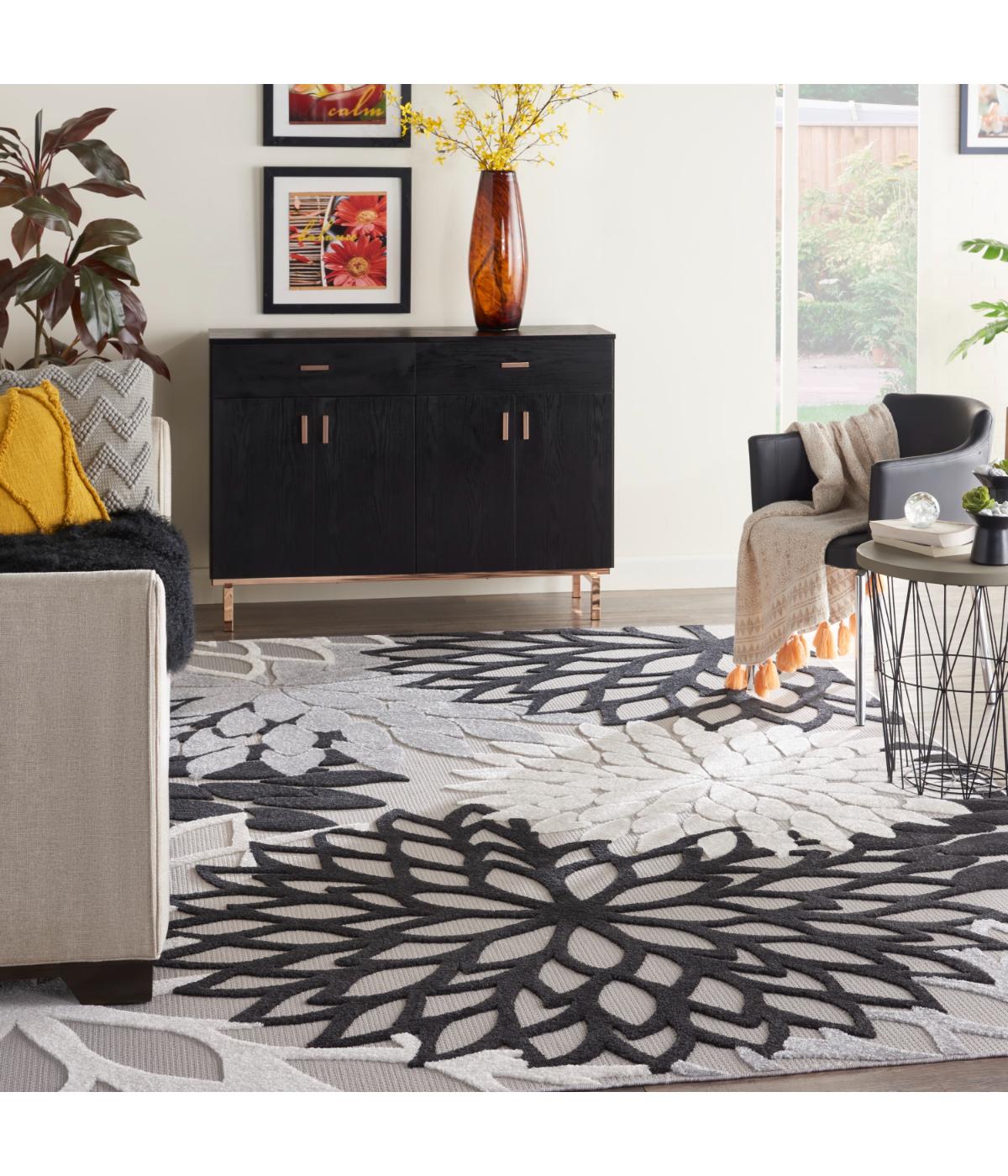  Nourison Aloha Tropical Rug Black White - Black White - Bonton