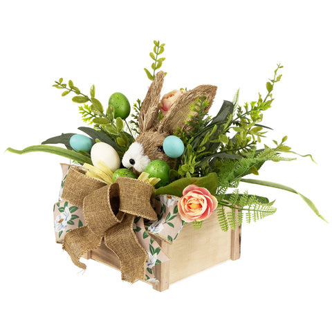 Boxed Floral Arrangement With Bunny Easter Decoration - 12"