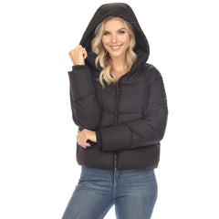 Women's Full Front Zip Hooded Bomber Puffer Jacket