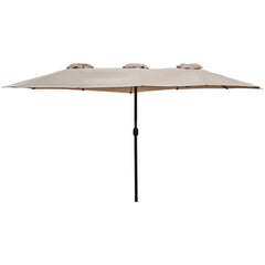 15' Outdoor Patio Market Umbrella With Hand Crank  Beige