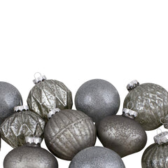 Finial and Glass Ball Christmas Ornaments -3.25" - Neutral and Silver - Set of 12