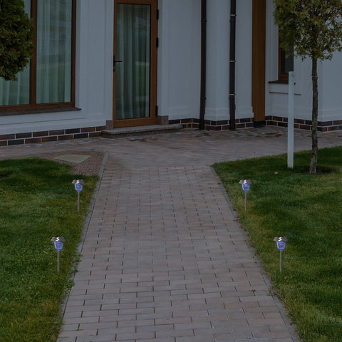 Set of 4 Stainless Steel Solar Powered LED Pathway Markers  15"