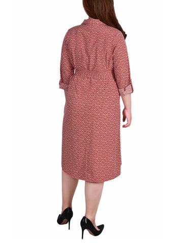 Plus Size Long Sleeve Roll Tab Shirtdress
