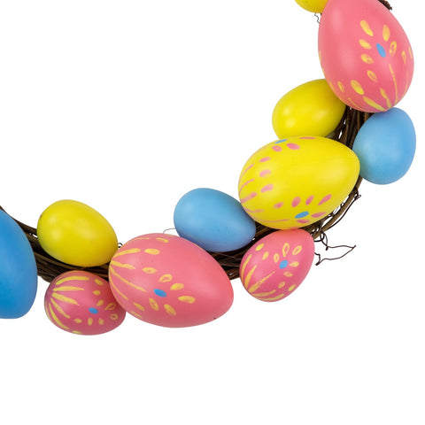 10" Pink  Yellow and Blue Floral Stem Easter Egg Spring Wreath