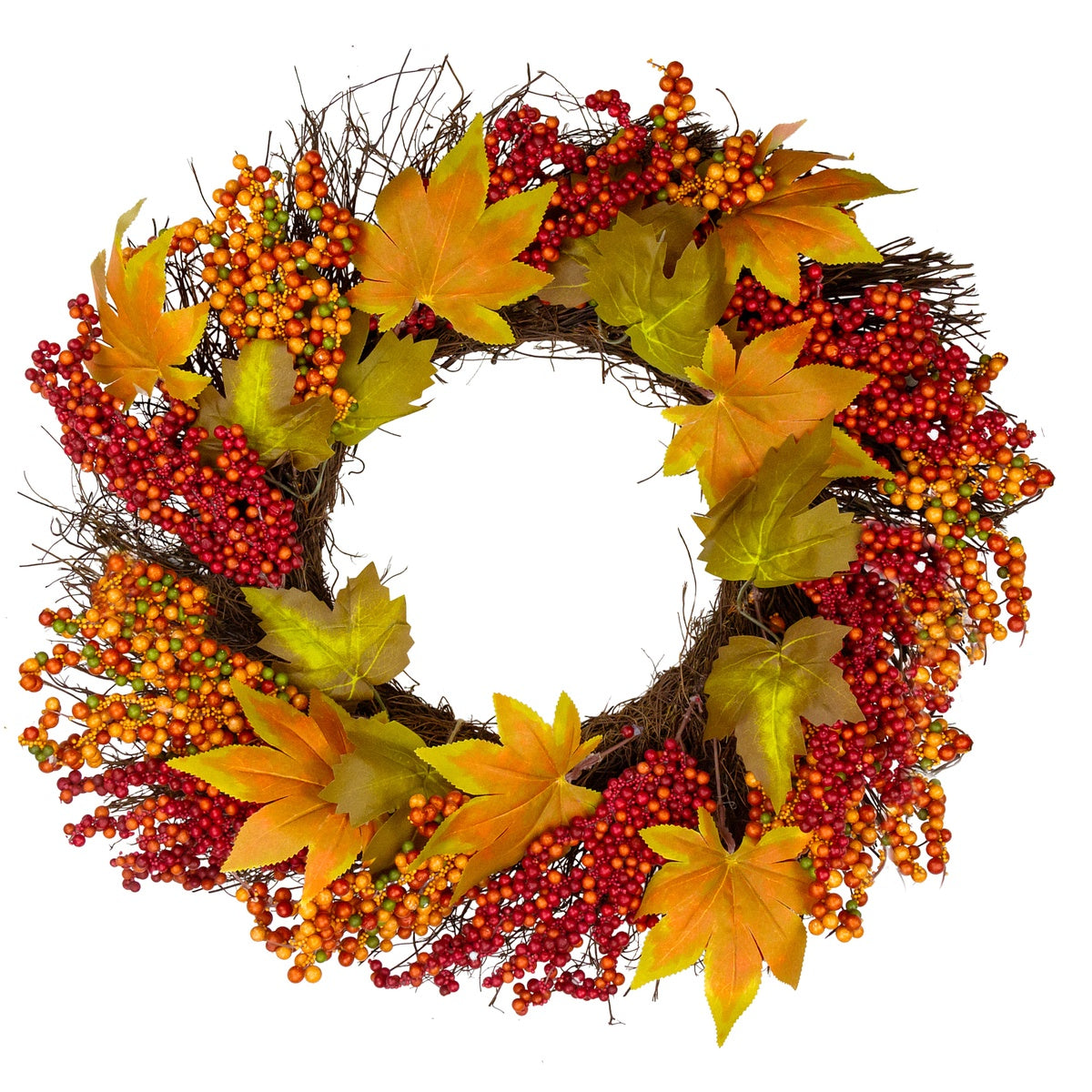  Northlight Maple Leaf and Berry Twig Artificial Fall Harvest Wreath  22-Inch - Default Title - Bonton